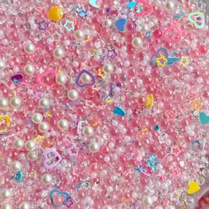 Mixed pink beads faux pearls rhinestones and heart star charms for DIY slime cream glue deco