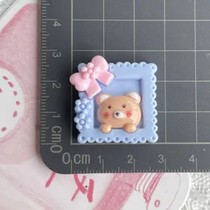 Cute cartoon bear resin cabochon bow frame DIY phone case hair clip craft patch decoration