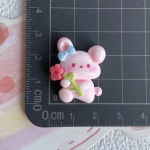 Ciondolo cabochon in resina di coniglio cartone animato rosa per gioielli fai da te artigianato