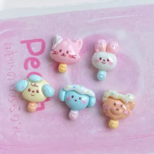 Mini animal cream popsicle resin charms cute bear rabbit cabochons for DIY hair clips.