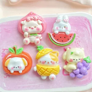 Cute fruit animal resin charms details for DIY hair clips phone cases crafts and accessories.