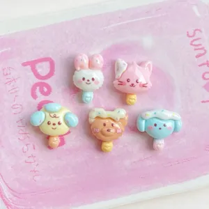 Mini Animal Cream Popsicle Resin Charms Sweet Cartoon Rabbit Bear Dog DIY Hair Clip Accessories Phone Case Patch Material