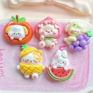 Cute resin animal fruit charms set featuring dog cat rabbit for DIY crafts accessories.