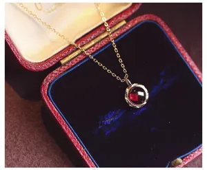 Collar Granate Plata Sterling 925 Vintage Piedra Roja Cadena Clavicular Mujer