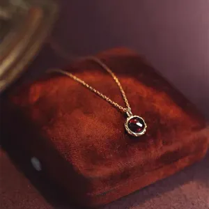 Collar de gargantilla vintage de plata S925 con piedra preciosa granate rojo para mujeres chic
