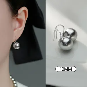 Exquisite 12mm grey pearl hook earrings in s925 silver, elegant french style daily jewelry detail.