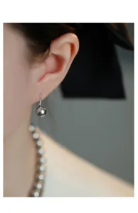 Silver grey pearl drop earrings for women, elegant French style light luxury jewelry design.