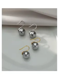 Exquisite grey pearl earrings with sterling silver and gold-tone hooks, delicate detail view.