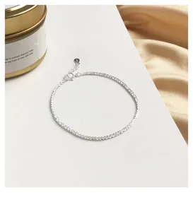 Pulsera De Cadena Brillante Plata De Ley S925 Minimalista Geometrica Joyeria Mujer