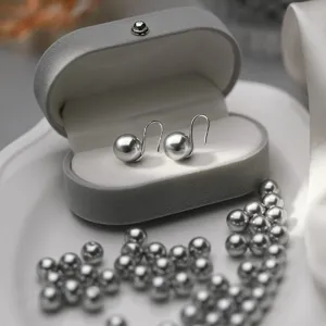 S925 sterling silver grey pearl ear hooks for women, elegant french luxury style design.