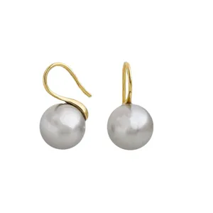 S925 sterling silver grey round pearl ear hooks elegant minimalist jewelry for women