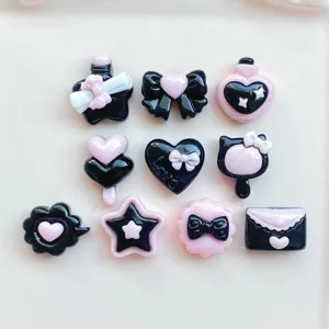 Mini black pink resin cabochons bow heart charms for DIY phone case hair clips deco