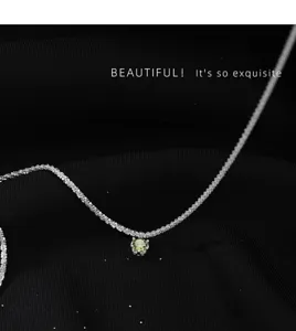 S925 sterling silver sparkling star necklace with olive green zirconia pendant for women