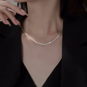 Elegant silver starlight shimmering collar chain with a dainty olive green zircon pendant
