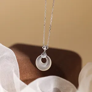 S925 Sterling Silber Hetian Jade Sicherheits-Schnalle Anhänger Halskette, chinesischer Schmuck.