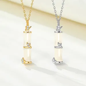 S925 sterling silver bamboo pendant necklace luxury jewelry gold and silver two-tone gift for women
