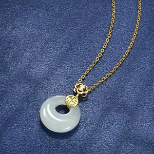 Elegante S925 Silber Hetian Jade Friedensschnalle Halskette Chinesischer Retro Schmuck Damen