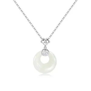 S925 Sterling Silber weisser Jade Friedensschnalle Halskette, elegantem Schmuck.