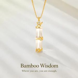 S925 silver Chinese style bamboo chalcedony pendant necklace elegant clavicle chain jewelry.