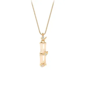 S925 Sterling Silver Bamboo Pendant Necklace Elegant Chalcedony Clavicle Chain Jewelry