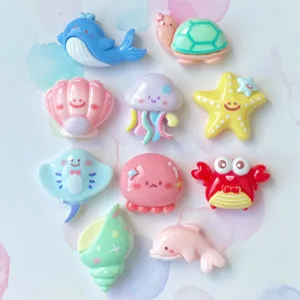 Meerestier Harz Cabochons Für DIY Handwerk Qualle Delfin Krabbe Seestern Schildkröte Harz Flatback Charms Handyhülle Haarnadeln Dekoration