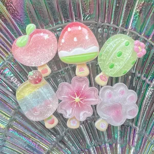 Ciondoli in Resina a Ghiacciolo alla Frutta Jelly Glitter Sakura Zampa di Gatto Cabochon Flatback per Fai da Te Fermagli per Capelli Portachiavi