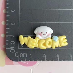 Resin WELCOME letter cartoon animal charm detail shot for DIY crafts and phone case decorations