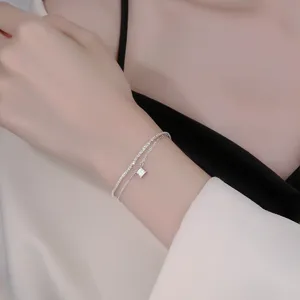 S925 sterling silver double layer sparkly bracelet for women, minimalist chic design.