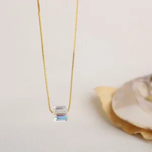 S925 Silver Aurora Square Crystal Pendant Necklace Minimalist Luxury Clavicle Chain