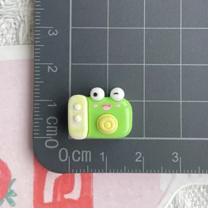 Cute green frog camera resin charm DIY accessory for hair clips and phone cases 1pc.