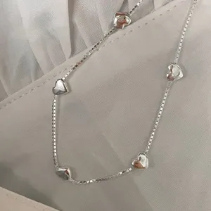 Pulsera de corazón de plata esterlina 925 cadena de caja delicada minimalista joyería de mujer