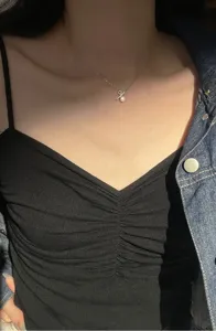 Collar de plata esterlina S925 con símbolo de porcentaje, joyería de cadena de clavícula de perla.