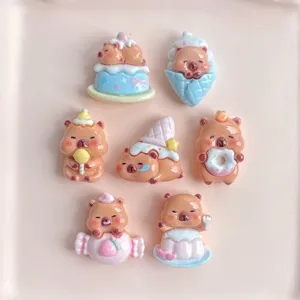 Mini Capybara Resin Charms Dessert Series Cake Ice Cream Cartoon Animal DIY Accessories For Hair Clip Keychain Decoration