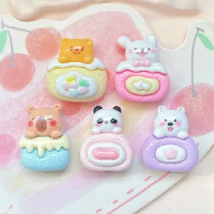 Mignons Breloques en Résine de Gâteau Roulé Animal Dessin Animé Nourriture Miniature Dessert Slime Cabochons À Dos Plat Pour Décoration Coque Téléphone DIY Artisanat Bijoux Accessoires