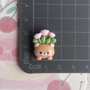 Resin cartoon bear flower pot flatback charm for DIY phone case jewellery accessories