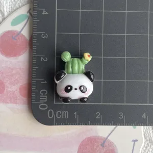 Cute resin panda cactus flatback charm for phone case decoration DIY crafts hairpin accessory