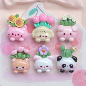 Large cartoon potted animal resin charms DIY cute hair clip phone case craft accessories