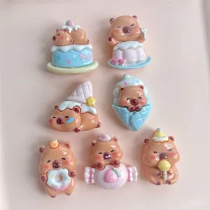 Cute resin capybara dessert charms for DIY hair clips phone cases craft decoration supplies