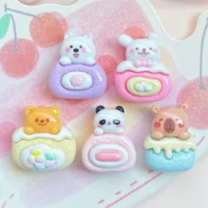 Cabochons en résine en forme de gâteau animal pour coque de téléphone et décoration