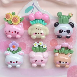 Cute cartoon potted animal resin charms detail shot, ideal for DIY phone case and hair clips.