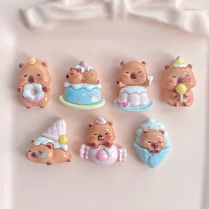 Mini resin capybara dessert flatback charms for DIY hair clips phone case accessories.