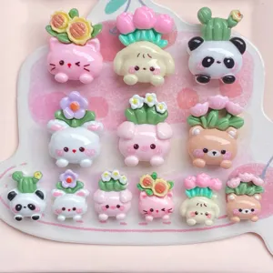 Resin cute cartoon animal flower pot charms, perfect for DIY phone case and hair clip accessories.