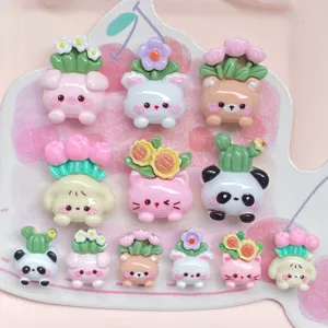 Cute cartoon animal resin cabochons, potted plant charms for DIY phone case hairpin craft making.