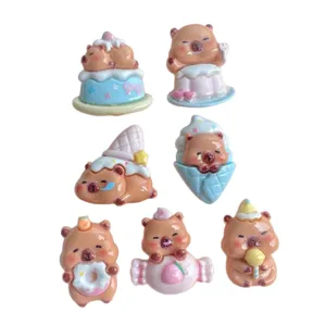 Cute resin capybara dessert flatbacks charms for DIY hairpins phone cases shoes decor