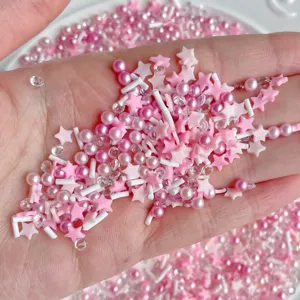 Ροζ λευκά slime charms χάντρες πηλού αστέρια στρας υλικά χειροτεχνίας DIY