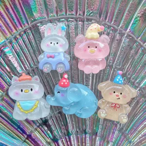 Ciondoli Animali in Resina Trasparente Glitter Cartoon per Fai da Te Custodia Cellulare Materiale Artigianale Festa Compleanno
