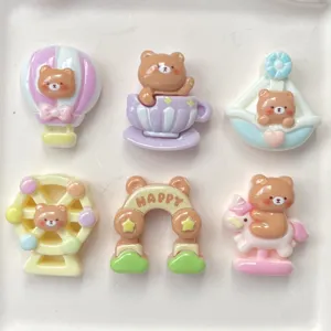 Süße Cartoon Bär Harz Cabochons flache Rückseiten für DIY Haarspangen Handyhüllen 6tlg