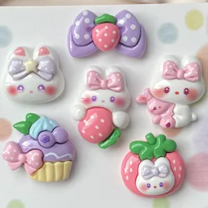 Cute glossy resin rabbit strawberry cake flatback cabochons for DIY handmade craft jewelry making