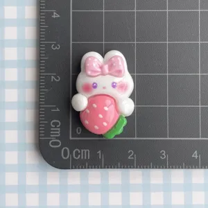 Cute glossy cartoon rabbit strawberry resin flatback DIY jewelry accessories crafting charms