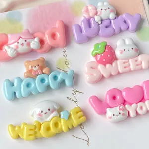 Cute cartoon English letter resin cabochons for DIY phone case and hair clip decoration details.